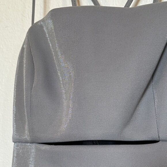 BCBGeneration Cutout Strappy Bodycon Dress Womens Size 4 Mini Shimmer Grey NWT - Picture 3 of 16